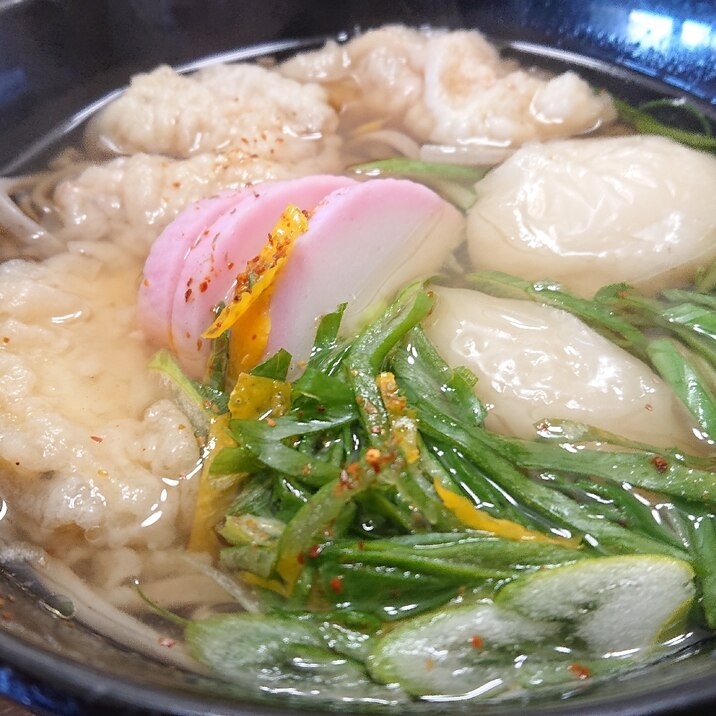 冷凍天ぷらで餅入りお蕎麦